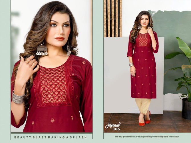 Trendy Meenal Ethnic Wear Designer Wholesale Kurti With Bottom
